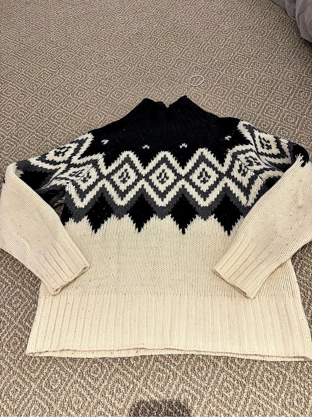 Banana Republic Fair Isle Mock-Neck Sweater Cream & Black Medium